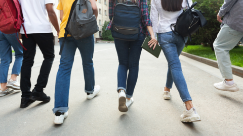 Students walking into school.