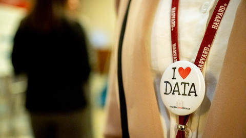 I heart data button and suit